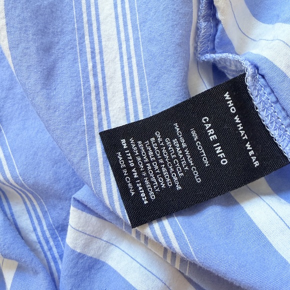 Who what wear 100% cotton Button blouse mandarin collar coastal blue stripe - Picture 5 of 8